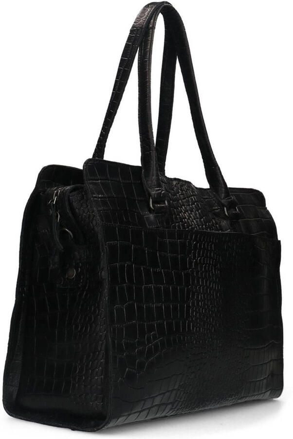 Manfield leren shopper met crocoprint zwart - Foto 2