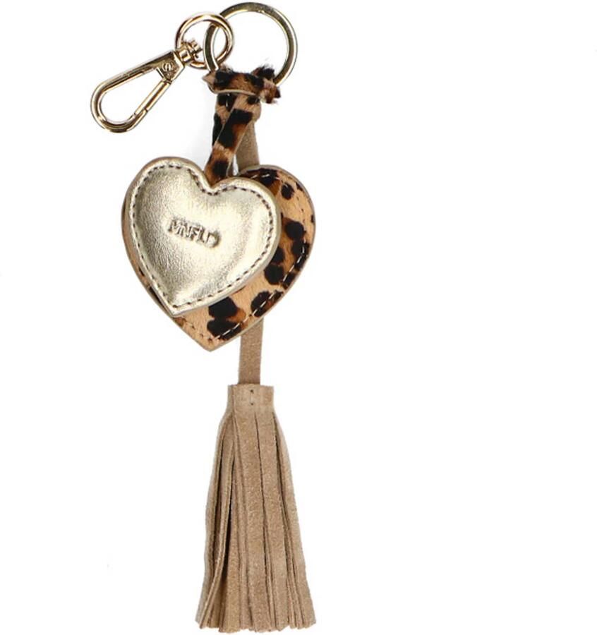 Manfield leren sleutelhanger met panterprint goudkleurig