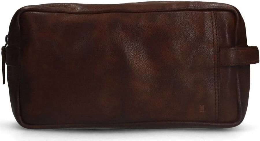 Manfield leren toilettas donkerbruin