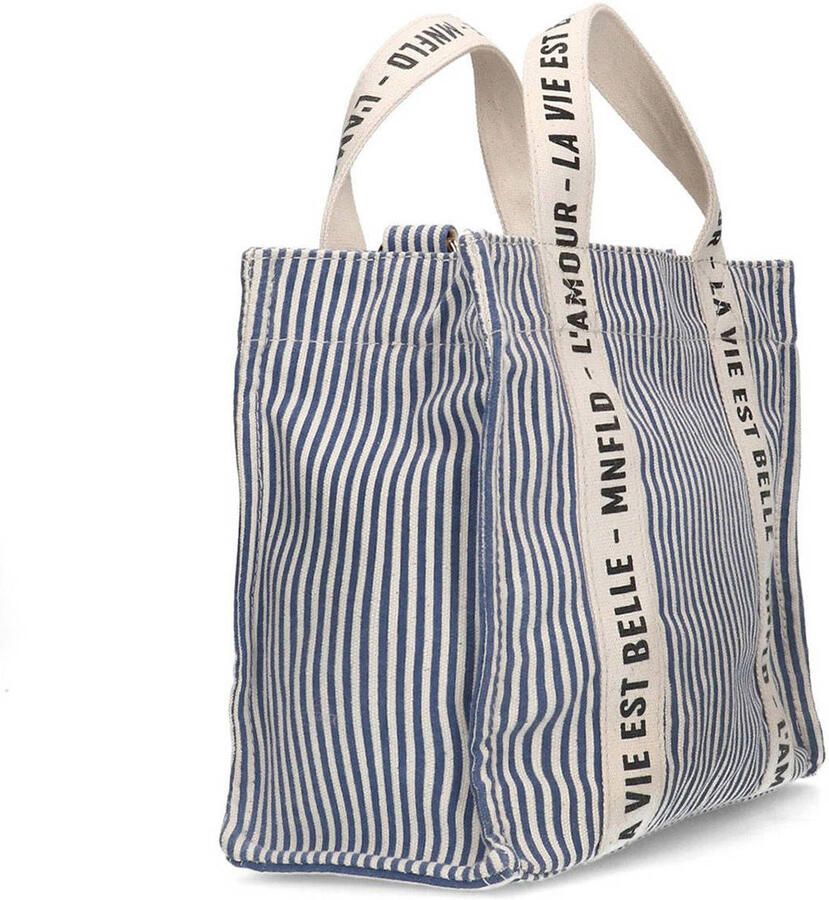 Manfield gestreepte mini shopper beige blauw - Foto 3