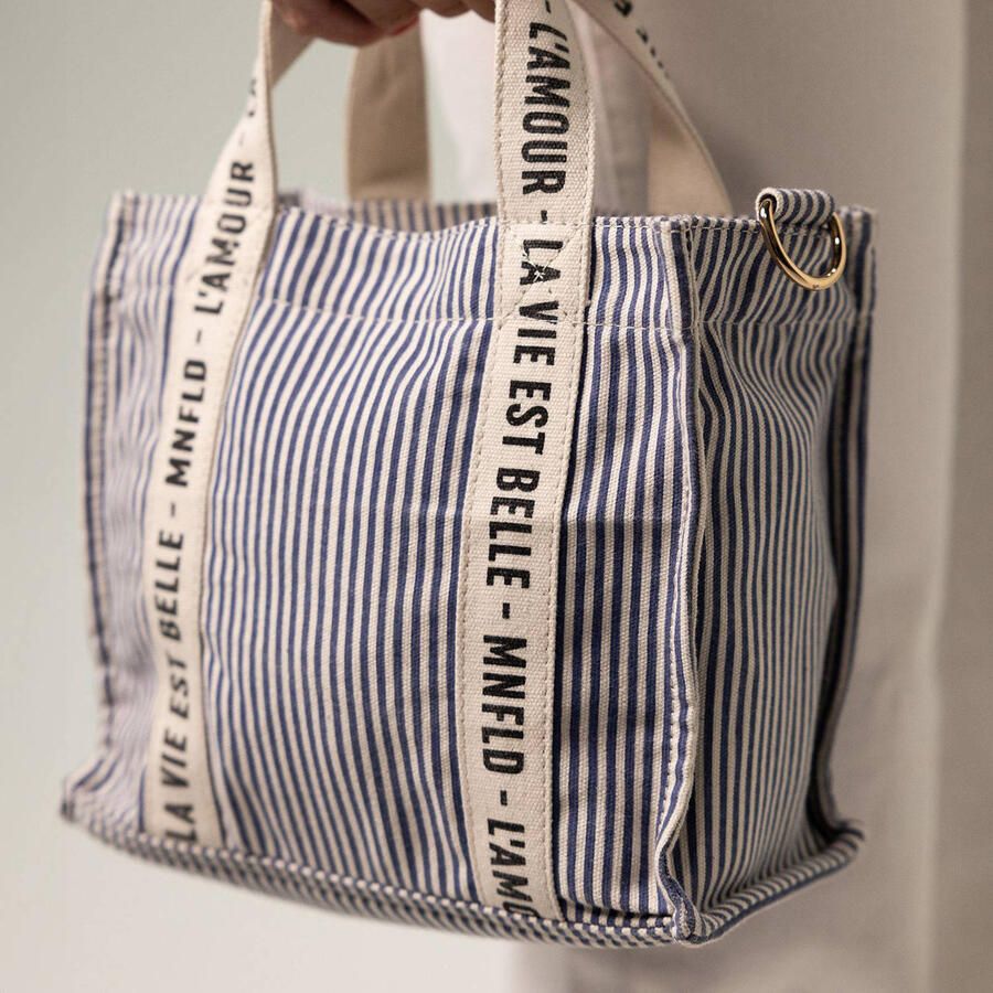Manfield gestreepte mini shopper beige blauw - Foto 2