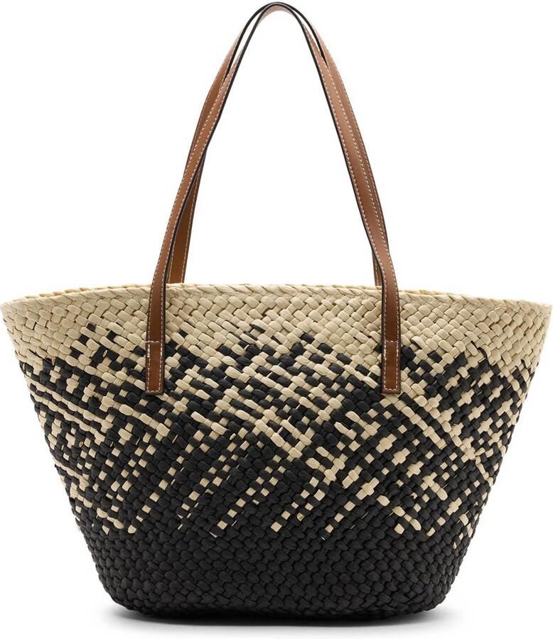 Manfield raffia shopper beige zwart