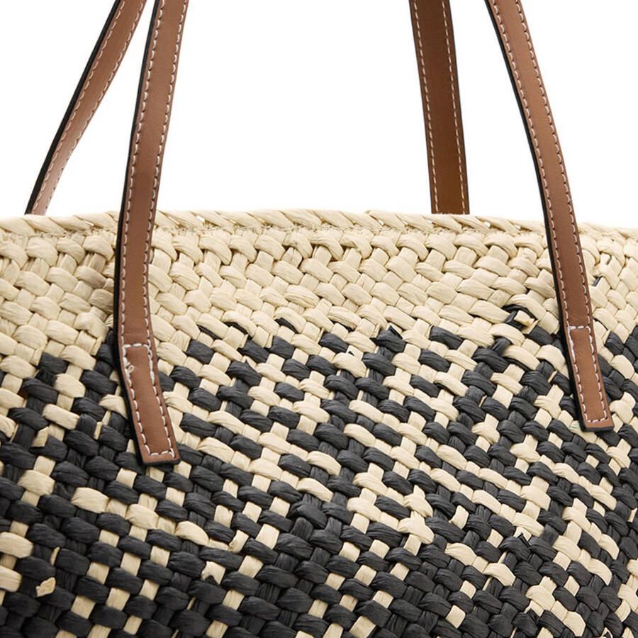 Manfield raffia shopper beige zwart - Foto 2