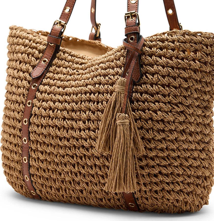 Manfield raffia shopper bruin - Foto 2
