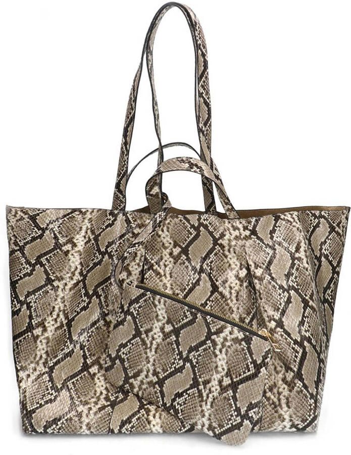 Manfield shopper met slangenprint beige