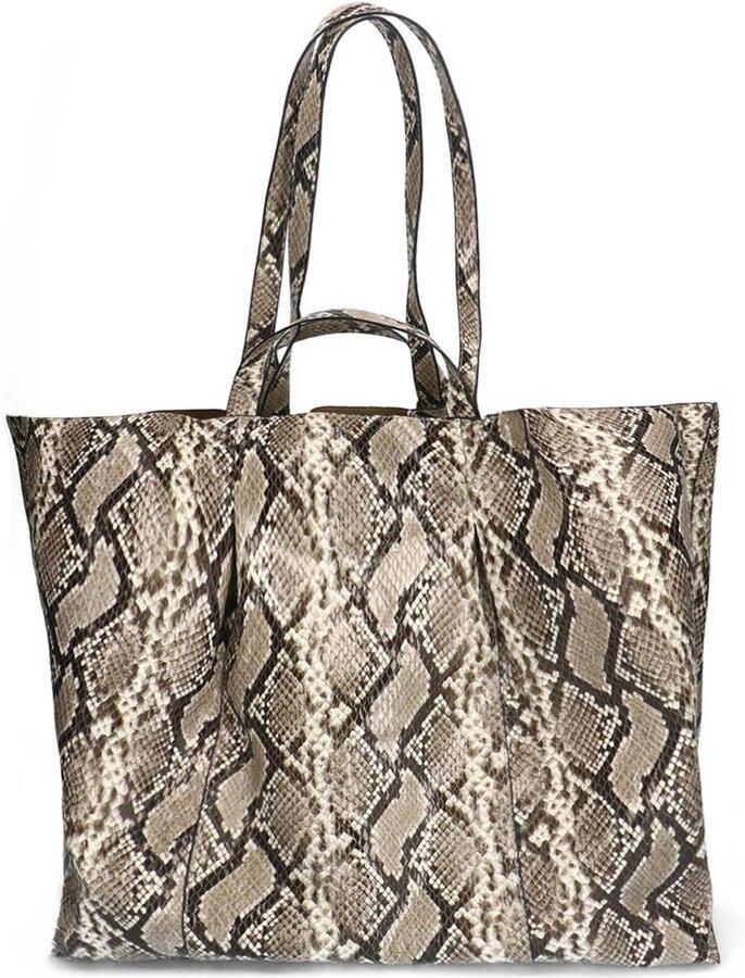 Manfield shopper met slangenprint beige - Foto 2