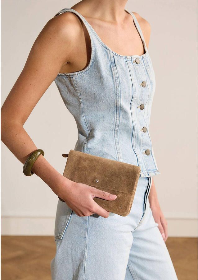 Manfield suede clutch bruin - Foto 3