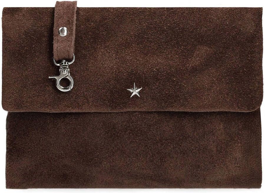 Manfield suede clutch donkerbruin
