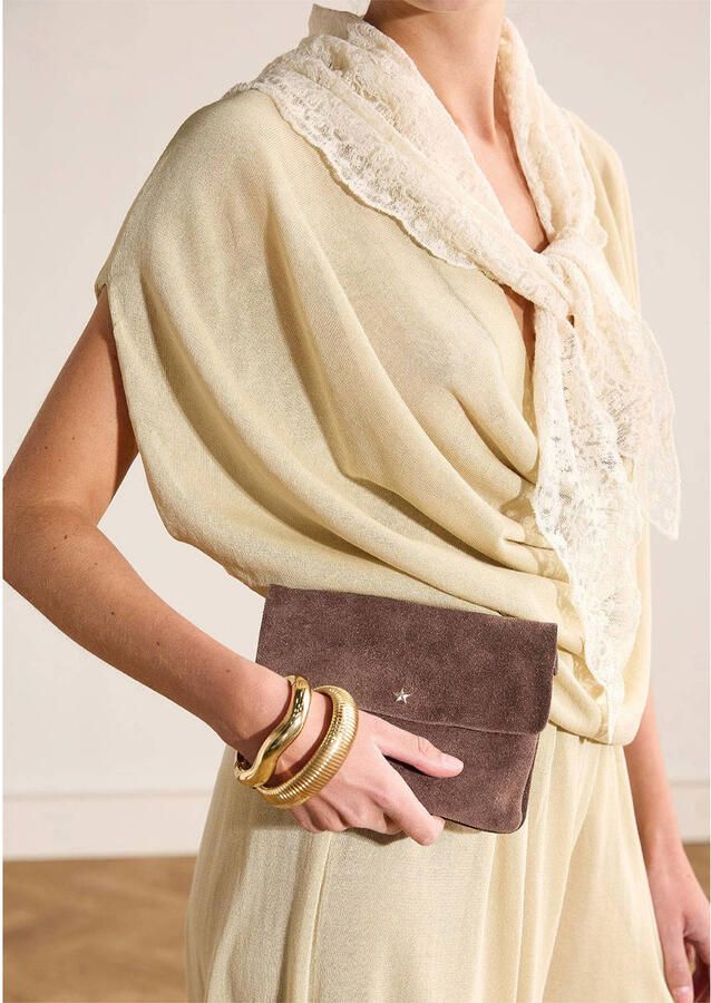 Manfield suede clutch donkerbruin - Foto 3
