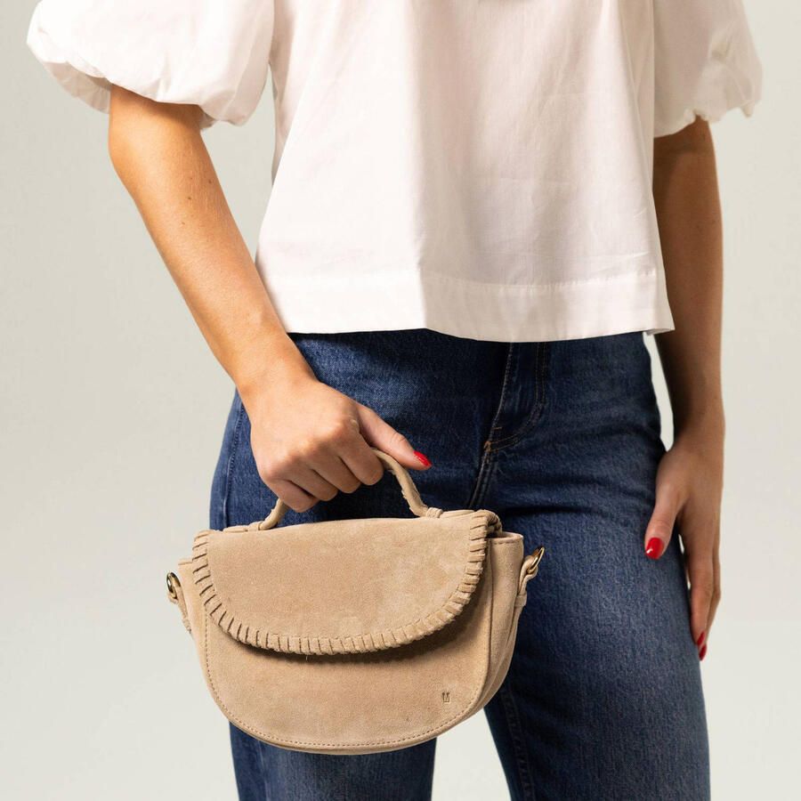 Manfield suede crossbody tas beige