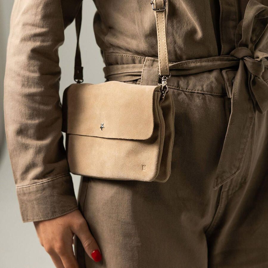 Manfield suede crossbody tas beige - Foto 2