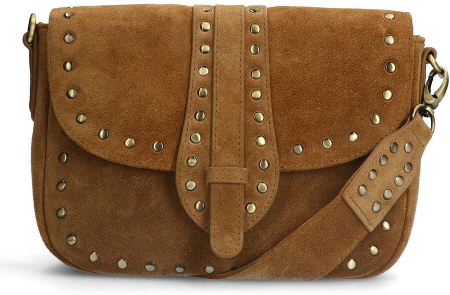 Manfield suede crossbody tas met studs cognac - Foto 1