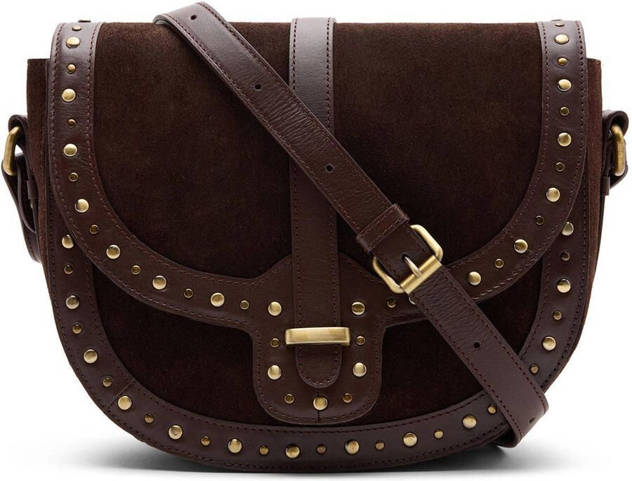 Manfield suede crossbody tas donkerbruin