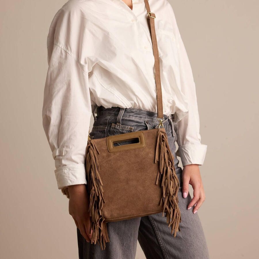 Manfield suede crossbody tas met franjes bruin - Foto 2