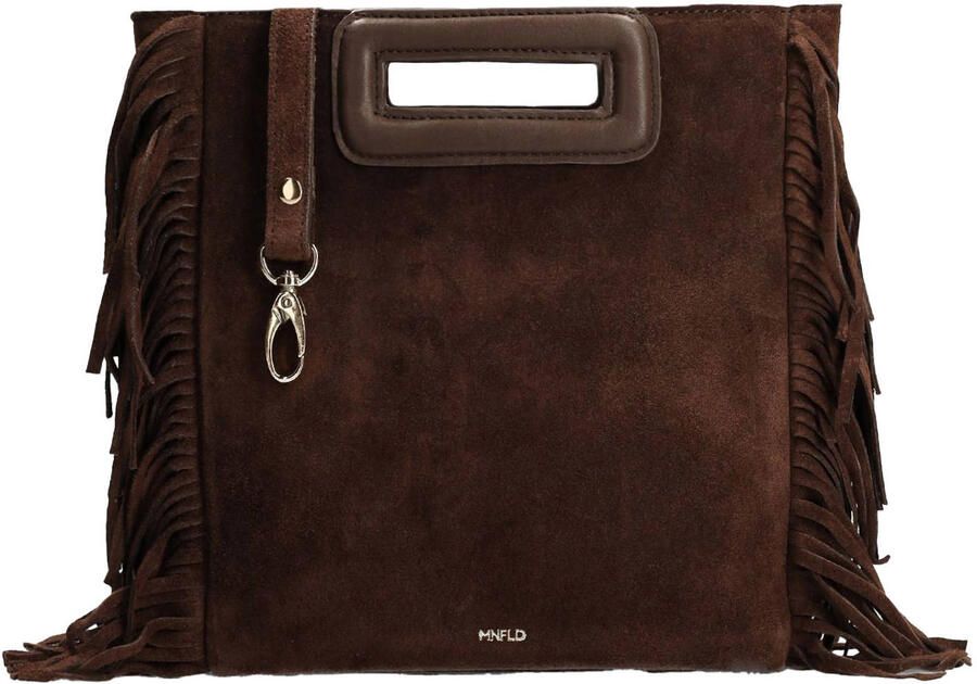 Manfield suede crossbody tas met franjes donkerbruin