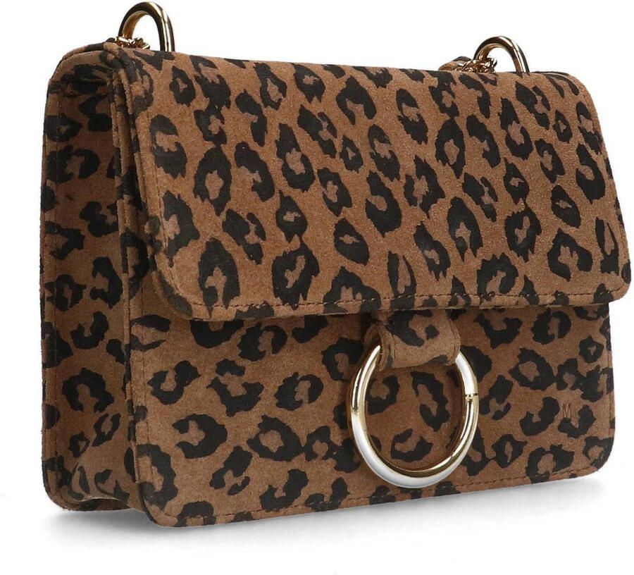 Manfield suède crossbody tas met panterprint bruin