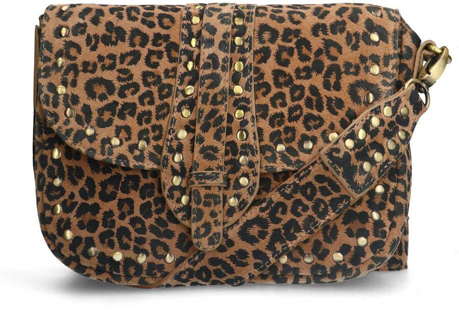 Manfield suede crossbody tas met panterprint bruin