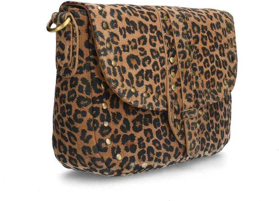 Manfield suede crossbody tas met panterprint bruin - Foto 2