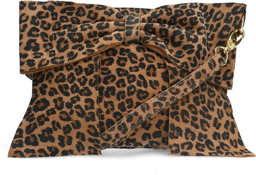 Manfield suede crossbody tas met panterprint bruin