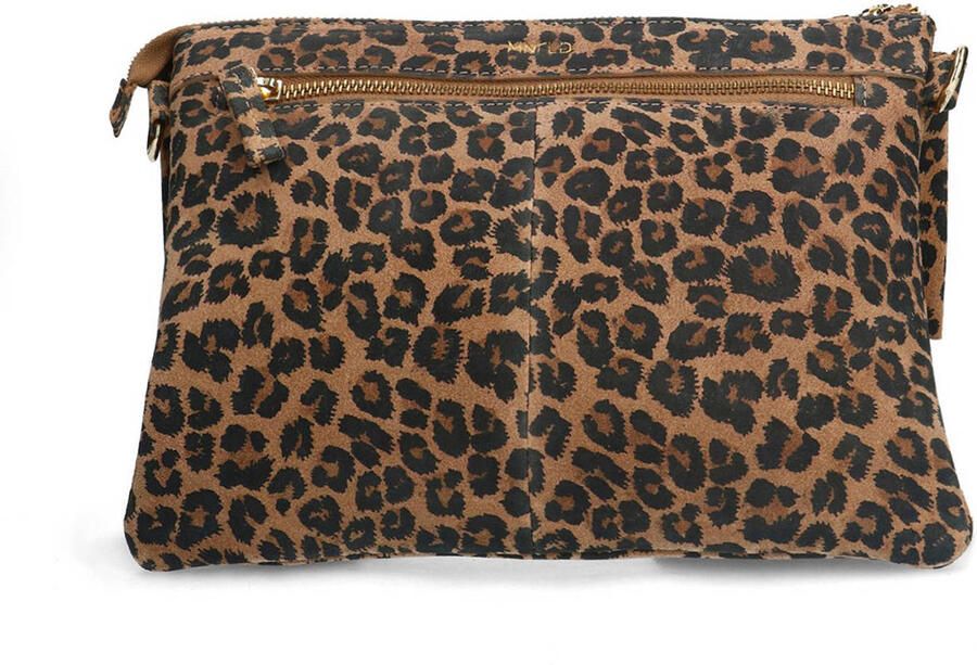 Manfield suede crossbody tas met panterprint bruin - Foto 3