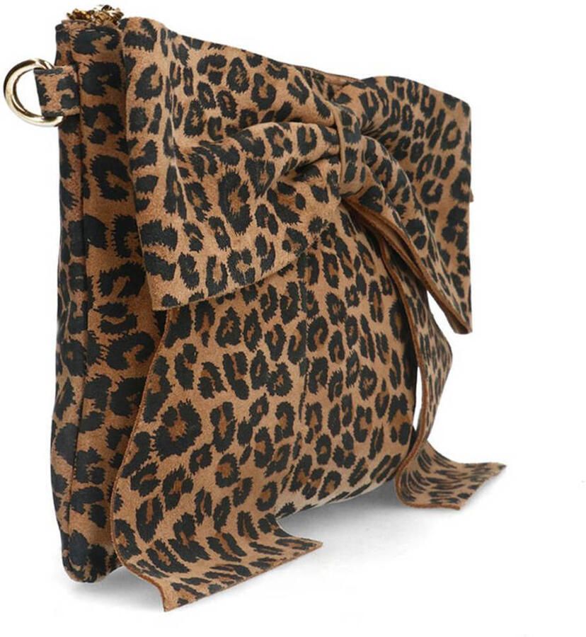Manfield suede crossbody tas met panterprint bruin - Foto 2