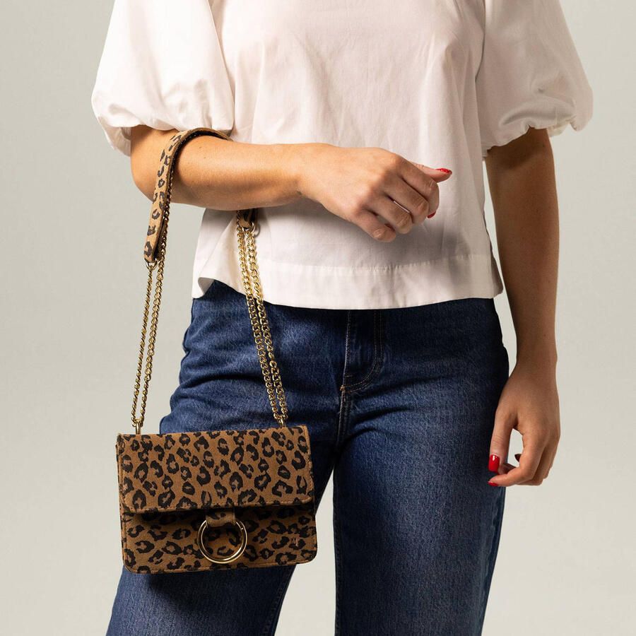 Manfield suède crossbody tas met panterprint bruin - Foto 2