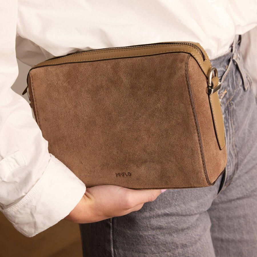 Manfield suede crossbody tas taupe - Foto 2