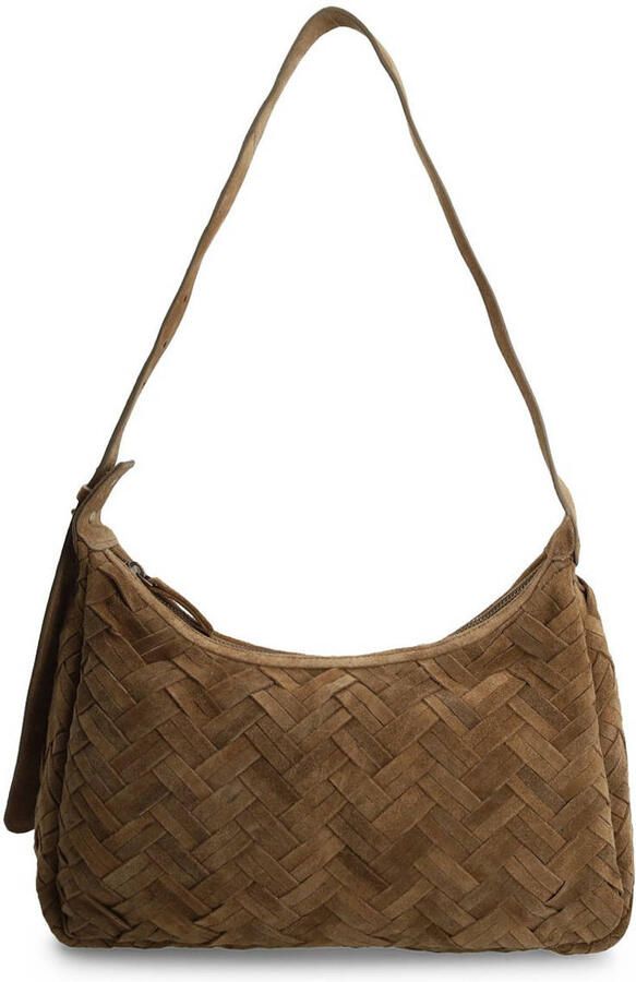 Manfield suede gevlochten schoudertas bruin