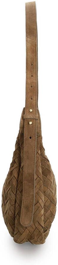 Manfield suede gevlochten schoudertas bruin - Foto 2