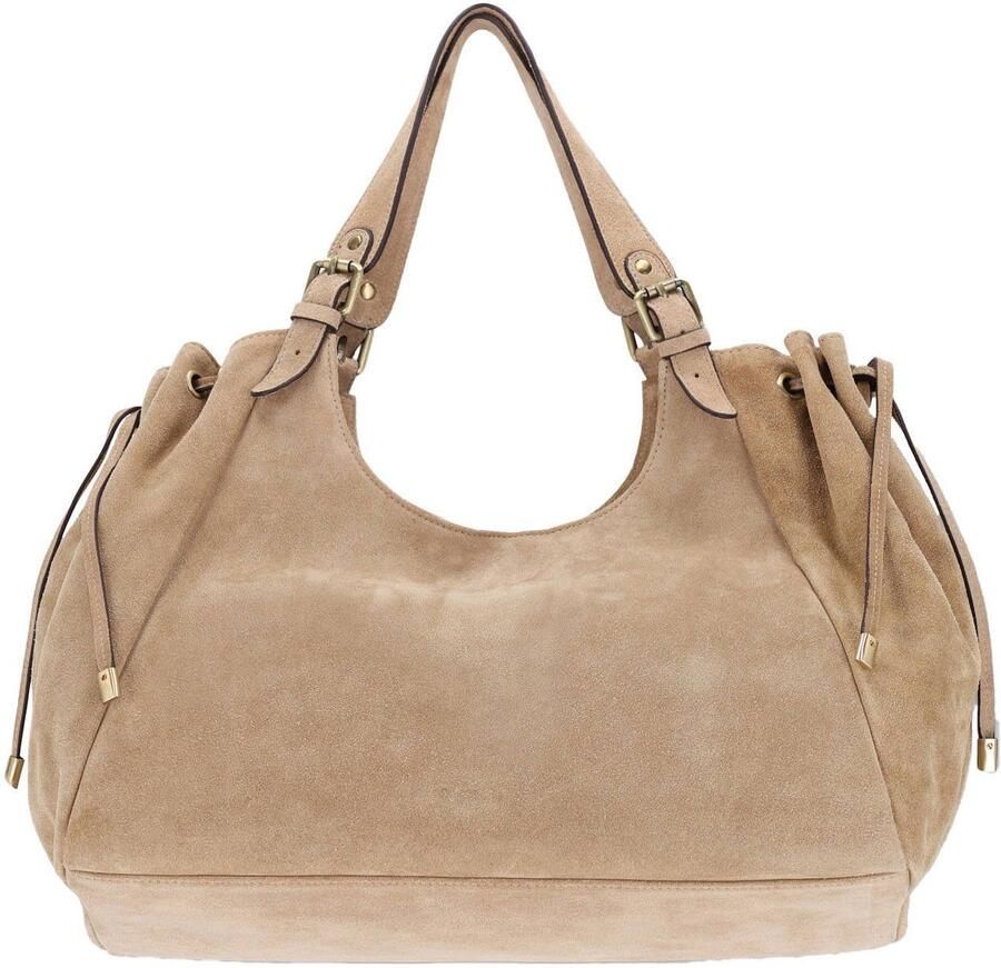 Manfield suède schoudertas beige