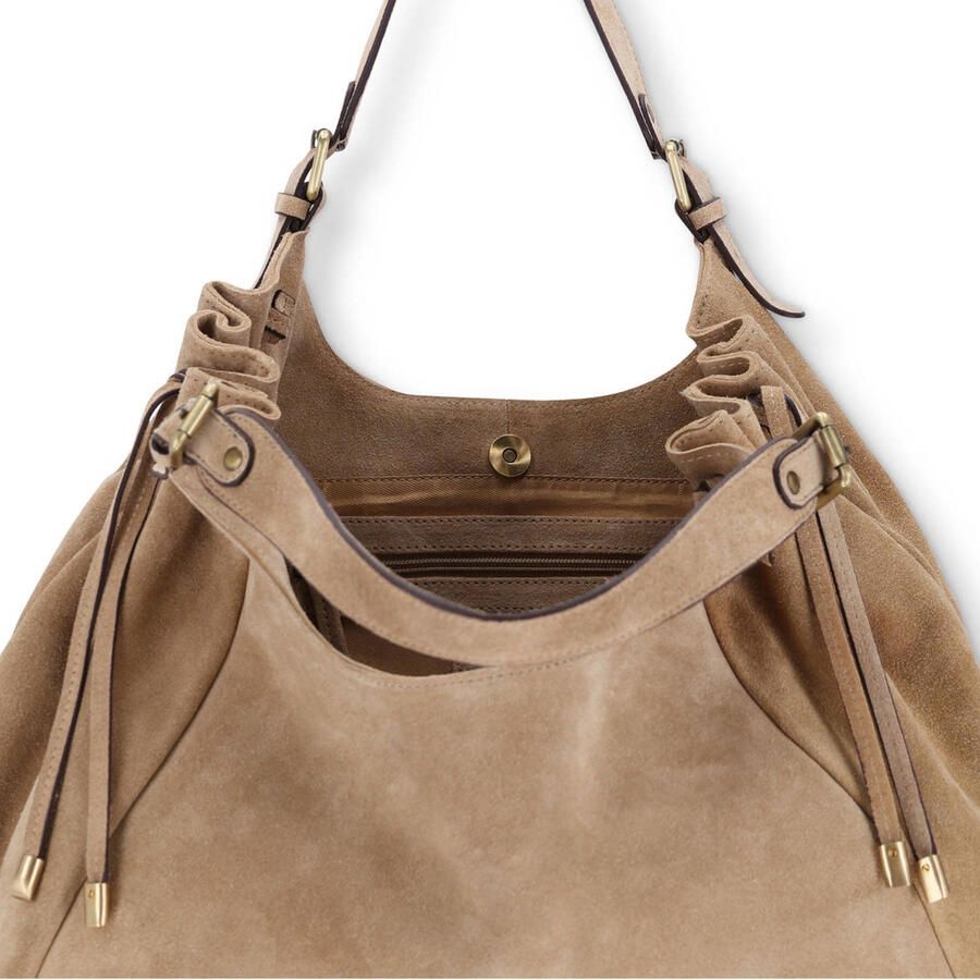Manfield suède schoudertas beige - Foto 2
