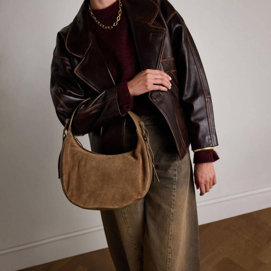 Manfield suede schoudertas bruin - Foto 2