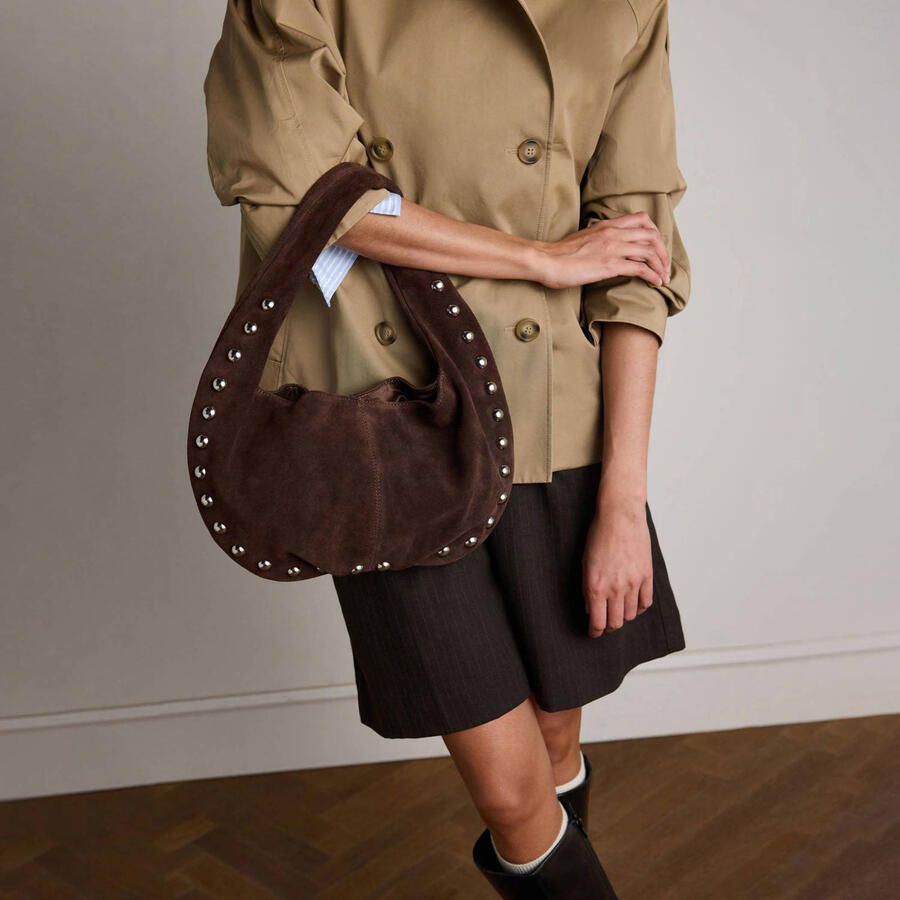 Manfield suede schoudertas bruin