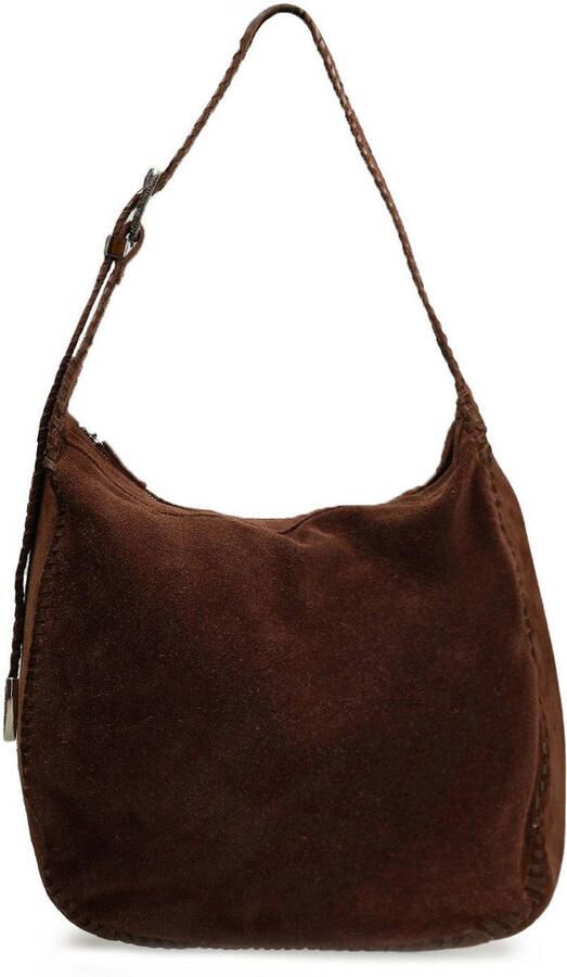 Manfield suede schoudertas donkerbruin