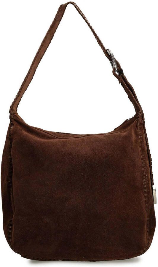 Manfield suede schoudertas donkerbruin - Foto 3