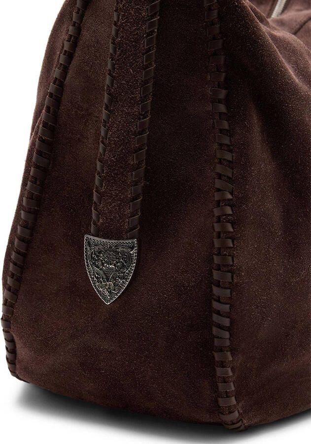 Manfield suede schoudertas donkerbruin - Foto 2