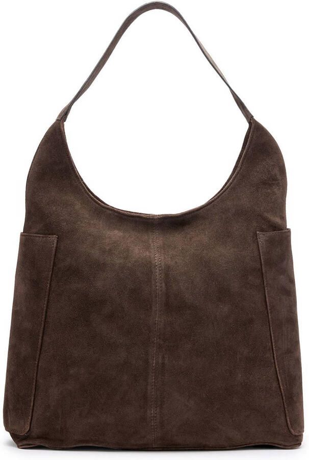 Manfield suede schoudertas donkerbruin