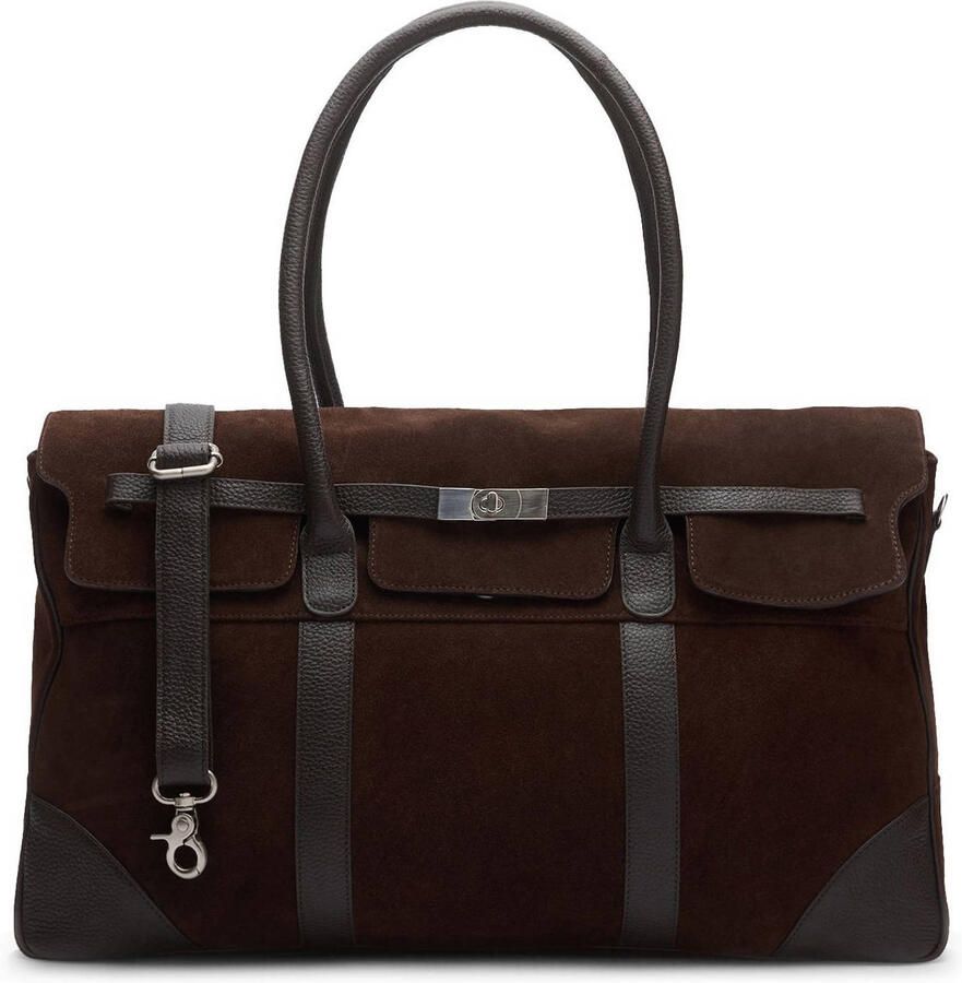 Manfield suede schoudertas donkerbruin