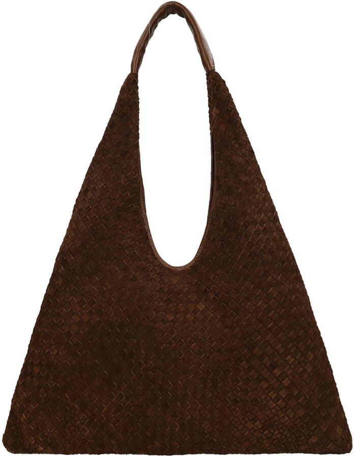Manfield suede schoudertas donkerbruin - Foto 2