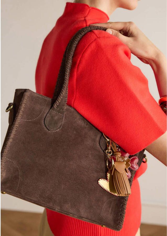 Manfield suede schoudertas donkerbruin