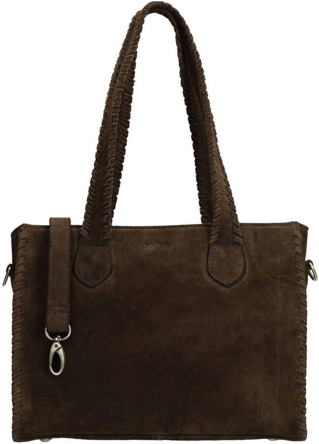 Manfield suede schoudertas donkerbruin - Foto 2