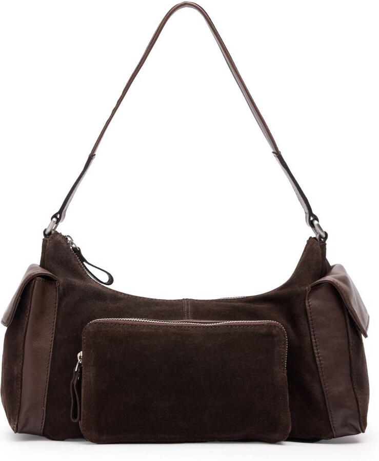 Manfield suede schoudertas donkerbruin