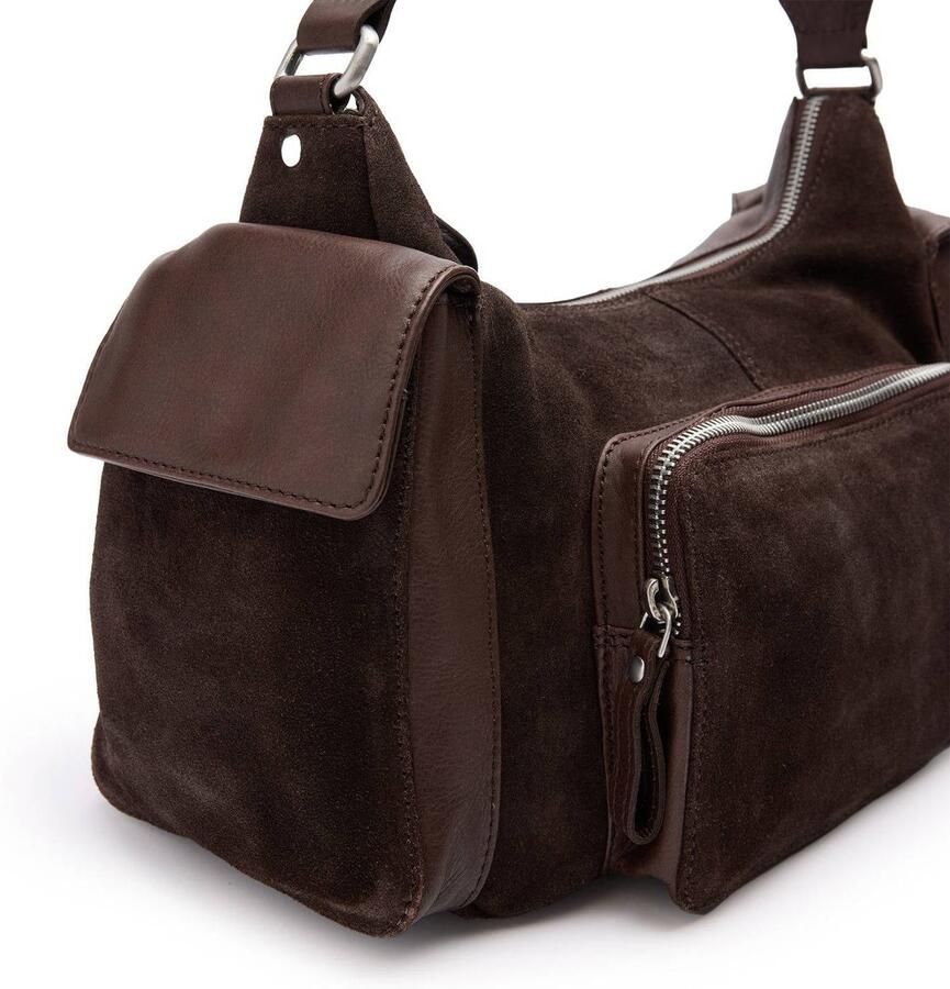 Manfield suede schoudertas donkerbruin - Foto 2