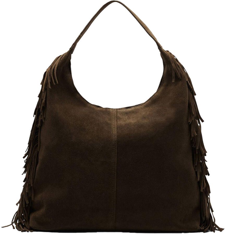 Manfield suede schoudertas met franjes donkerbruin - Foto 2