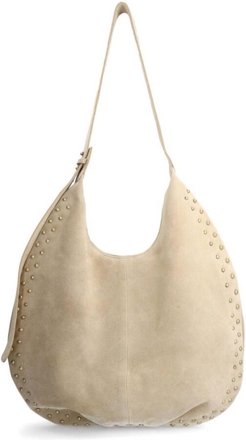 Manfield suede schoudertas met studs beige