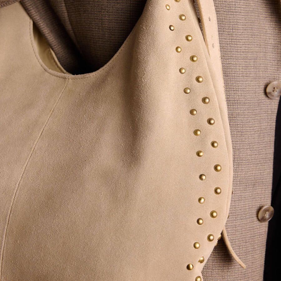 Manfield suede schoudertas met studs beige - Foto 2