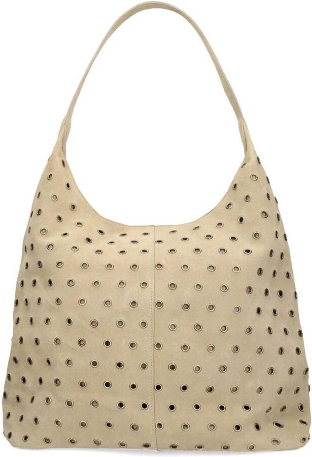 Manfield suede schoudertas met studs beige
