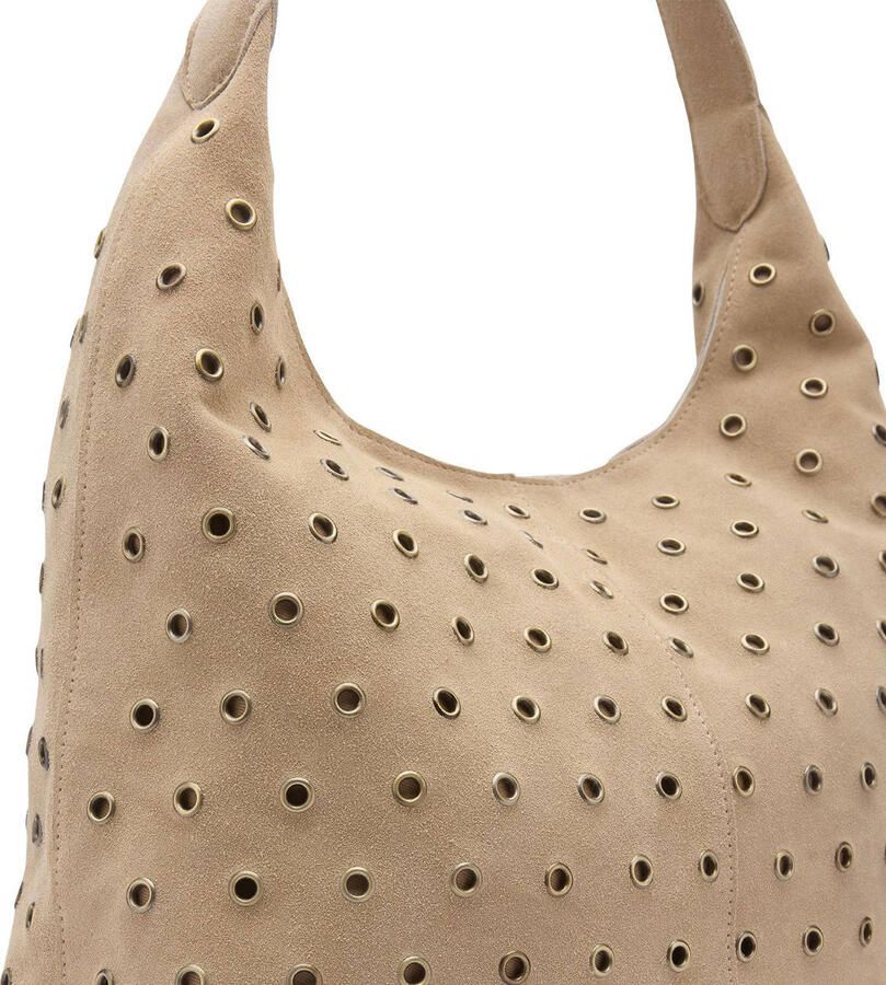 Manfield suede schoudertas met studs beige - Foto 2