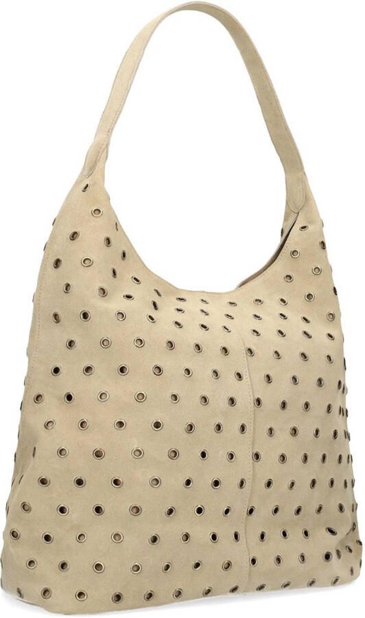 Manfield suede schoudertas met studs beige - Foto 3