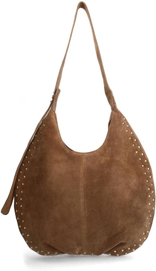 Manfield suede schoudertas met studs bruin